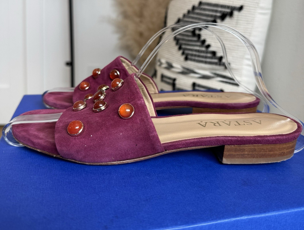 ASTARA Sahara Burgundy Suede Leather Handmade Slides Heel Sandals 8M US